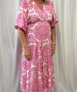 V Neck Pattern Midi Dress