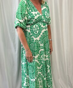 V Neck Pattern Midi Dress