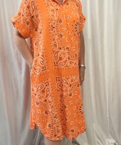 V Neck Pattern Shirt Dress in a Waffle Cotton