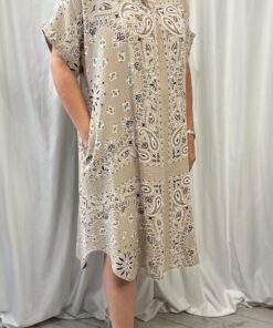 V Neck Pattern Shirt Dress in a Waffle Cotton
