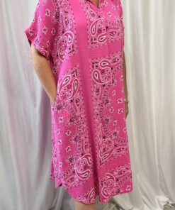 V Neck Pattern Shirt Dress in a Waffle Cotton