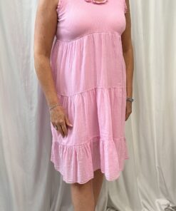 Frill Detail Ribbed Cotton Dress