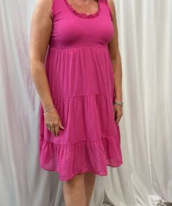 Frill Detail Ribbed Cotton Dress
