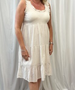 Frill Detail Ribbed Cotton Dress