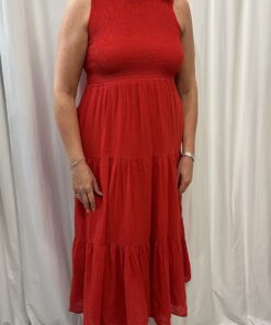 Sleeveless Tiered Midi Dress with a Shirred Bodice