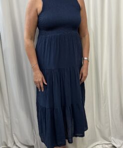 Sleeveless Tiered Midi Dress with a Shirred Bodice