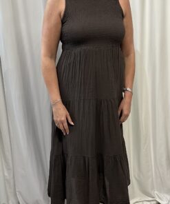 Sleeveless Tiered Midi Dress with a Shirred Bodice
