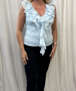 Frill Front Ribbed T-Shirt V Neck Top