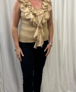 Frill Front Ribbed T-Shirt V Neck Top