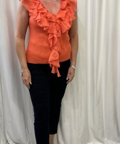 Frill Front Ribbed T-Shirt V Neck Top
