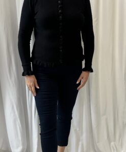 Rib Knit Ruffled Button Front Cardigan