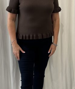 Ruffle Hem Short Sleeve Knitted Top