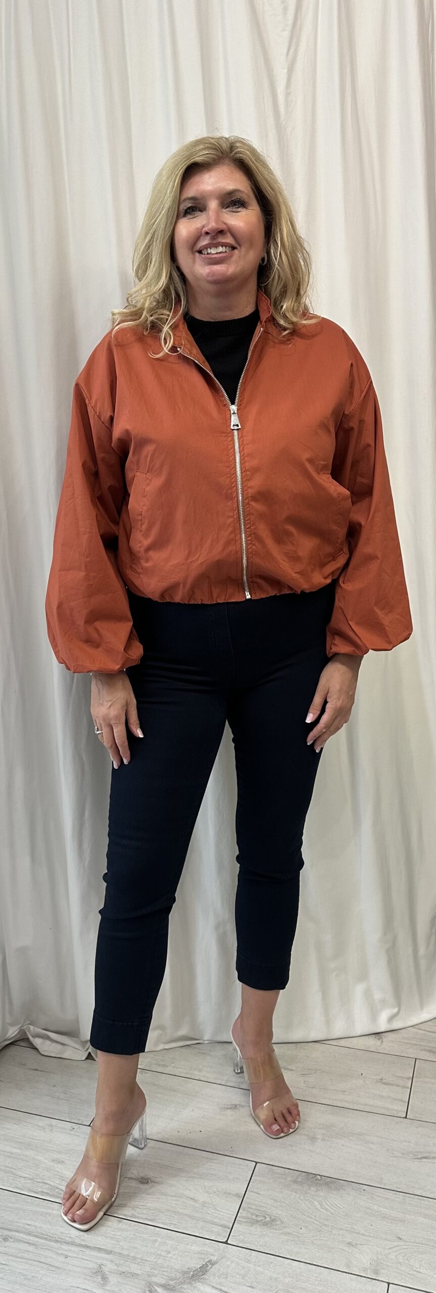 Lightweight Cropped Bomber Style Jacket