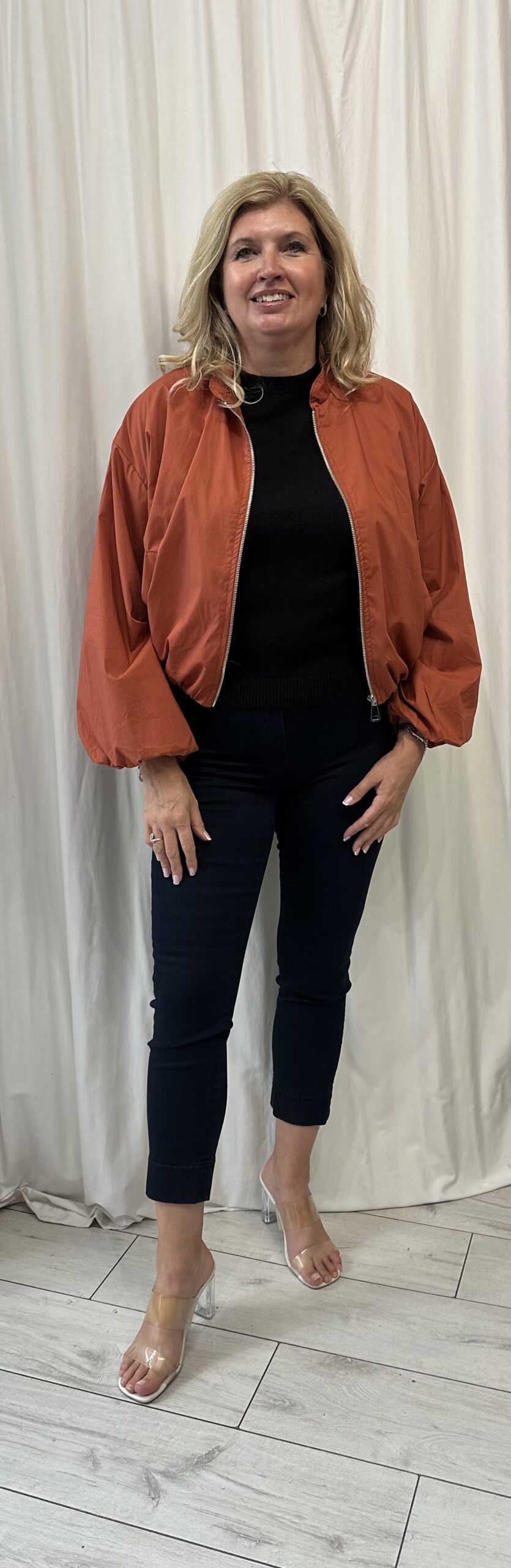 Lightweight Cropped Bomber Style Jacket - Image 2