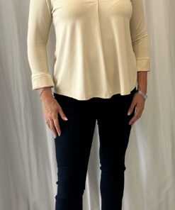 V Neck Polo Style Top with Three Quarter Sleeves