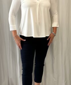 V Neck Polo Style Top with Three Quarter Sleeves