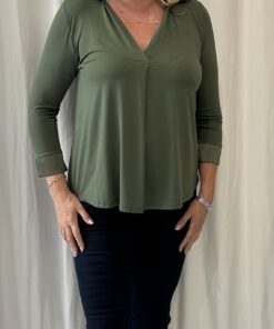 V Neck Polo Style Top with Three Quarter Sleeves