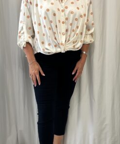 Satin Polka Dot Blouse with a Twist Hem