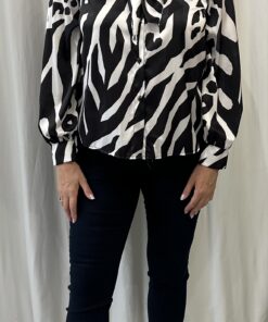 Round Neck Satin Zebra Abstract Print Blouse with a Separate Neck Scarf