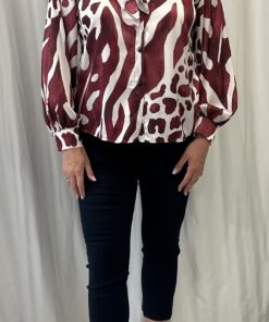 Round Neck Satin Zebra Abstract Print Blouse with a Separate Neck Scarf