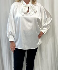 Satin Batwing Style Pussy Bow Blouse