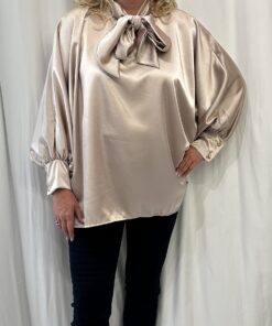 Satin Batwing Style Pussy Bow Blouse
