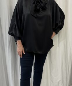 Satin Batwing Style Pussy Bow Blouse