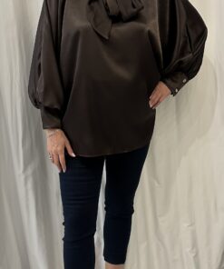 Satin Batwing Style Pussy Bow Blouse