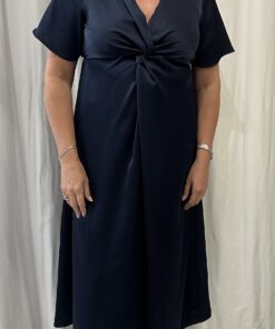 Satin V Neck Twist Front Midi Dress