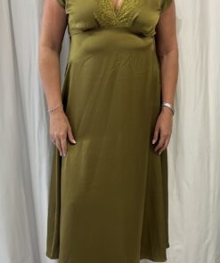 Satin V Neck Midi Dress